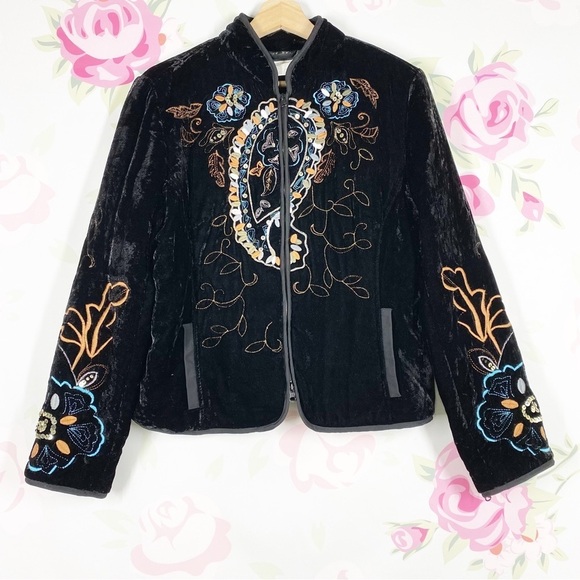 Harve Benard Jackets & Blazers - Harve Benard Black Paisley Embroidered Boho Crushed Velvet Jacket 12
